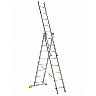 Лестница-стремянка трехсекционная Alumet P3 9314, алюминиевая, 3 x 14 ступеней, 4,08 - 10,25 м фото