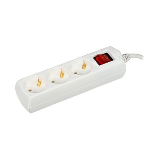 Удлинитель с выключателем IEK У03К-выкл, ПВС 3 x 1 мм², с заземлением, 3 розетки, 1,5 м, белый фото