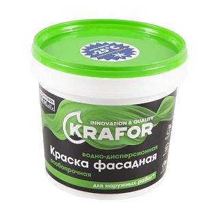 Краска водно-дисперсионная фасадная особопрочная Krafor, 1,5 кг, белая фото