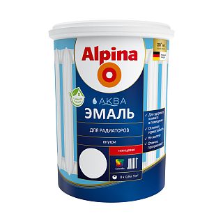 Эмаль для радиаторов Alpina Аква, акриловая, глянцевая, белая, 0,9 л фото
