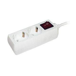 Удлинитель с выключателем IEK У02К-выкл, ПВС 3 x 1 мм², с заземлением, 2 розетки, 3 м, белый фото