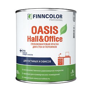 Краска для стен и потолков моющаяся Oasis Hall@Office FINNCOLOR 0,9л белый (база А) фото