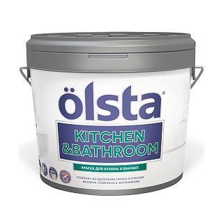 Краска для кухни и ванной Olsta Kitchen&Bathroom, акриловая, матовая, база A, белая, 0,9 л фото