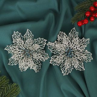 Украшение декоративное новогоднее Зимнее волшебство Ажурный цветок, d 14 см, 2 шт, серебро фото
