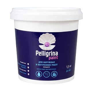Краска моющаяся для наружных и внутренних работ Pelligrina Paint, акриловая, белоснежная, 1,5 кг фото