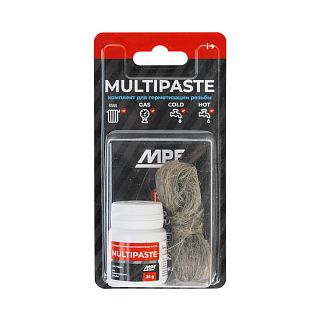 Комплект для герметизации MPF Multipaste, паста уплотнительная 25 г + лен фото