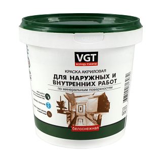 Краска моющаяся для наружных и внутренних работ VGT ВД-АК-1180, белоснежная, 1,5 кг фото