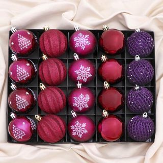 Набор елочных шаров Зимнее волшебство Лаурен снежинка, d 6 см, 20 шт, фиолетово-красный фото
