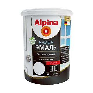 Эмаль для окон и дверей Alpina Аква, акриловая, глянцевая, белая, 0,9 л фото