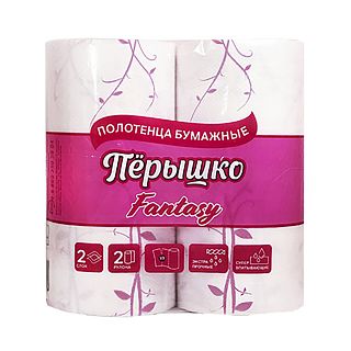 Бумажные полотенца Перышко Fantasy, двухслойные, 2 рулона, белые фото