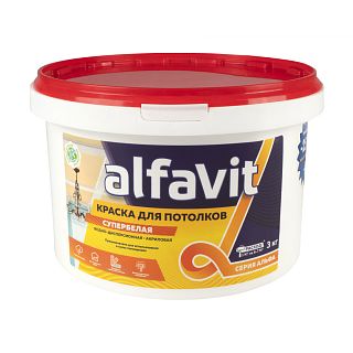Краска для потолков водно-дисперсионная Alfavit серия Альфа, супербелая, 3 кг фото