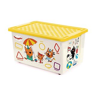 Ящик для игрушек на колесах Little Angel Три кота «Обучайка. Читай», 61 x 40,5 x 33 см, 57 л фото