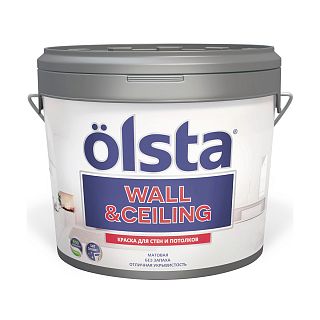 Краска для стен и потолков Olsta Wall&Ceiling, акриловая, матовая, база A, белая, 0,9 л фото