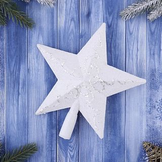 Верхушка на елку Зимнее волшебство Звезда серебристые завитки, 19 x 20 см, белый фото