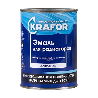 Эмаль для радиаторов и труб отопления Krafor, алкидная, глянцевая, 0,9 кг, белая фото