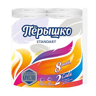 Туалетная бумага Перышко Standart, двухслойная, 8 рулонов, белая фото