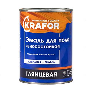 Эмаль ПФ-266 для пола Krafor, алкидная, глянцевая, 0,9 кг, желто-коричневая фото