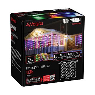 Электрогирлянда-конструктор Vegas Сеть, 144 LED ламп, 1,2 x 1,5 м, многоцветная фото
