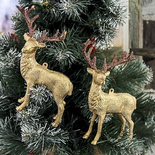 Украшение декоративное новогоднее Зимнее волшебство Благородный олень, 8 x 15 см, 2 шт, золото фото