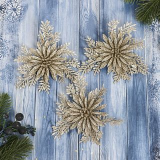 Украшение декоративное новогоднее Зимнее волшебство Цветы с узкими лепестками, 10 x 10 см, 3 шт фото