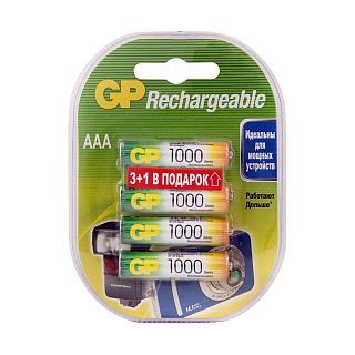 Аккумулятор GP Rechargeable 100AAAHC3/1-5CR4, Ni-MH, типоразмер ААА, 1000 мАч, 1,2 В, 4 шт фото