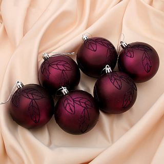 Набор елочных шаров Зимнее волшебство Листики, d 8 см, 6 шт, фиолетовый фото