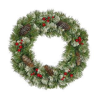 Рождественский венок Елкиторг Нарядный, заснеженный с декором, d 60 см, зеленый фото