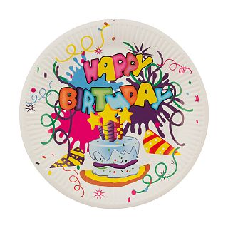 Набор одноразовых бумажных тарелок Волшебная страна Happy Birthday, d 23 см, 6 шт фото