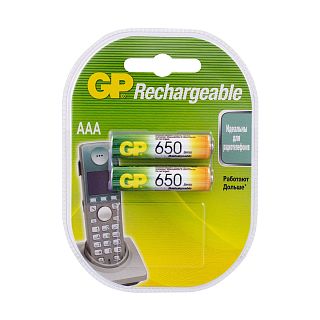 Аккумулятор GP Rechargeable 65AAAHC-5DECRC2, Ni-MH, типоразмер ААА, 650 мАч, 1,2 В, 2 шт фото