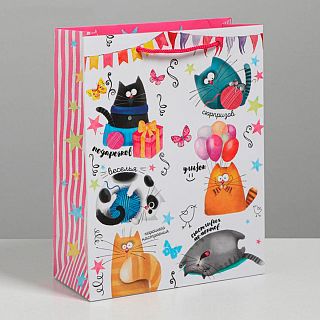 Пакет подарочный Дарите Счастье Забавные коты, ламинированный, 18 x 23 x 8 см фото
