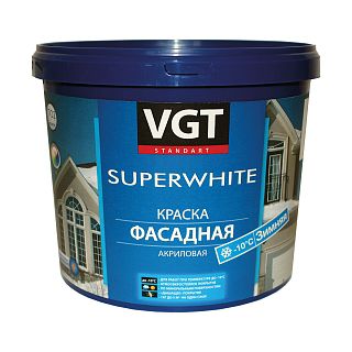 Краска фасадная зимняя VGT ВД-АК-1180, супербелая, 15 кг фото