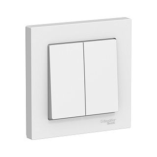Выключатель двухклавишный встраиваемый Schneider Electric Atlasdesign, с рамкой, 10 A, белый фото