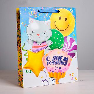Пакет подарочный Дарите Счастье С Днём Рождения!, ламинированный, 40 x 31 x 9 см фото