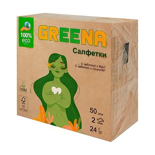 Салфетки бумажные Greena, двухслойные, 50 шт, крафт фото