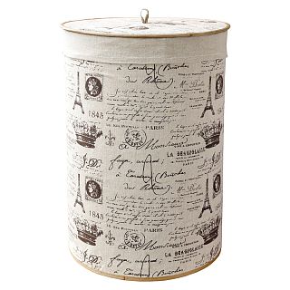 Корзина для белья круглая Рыжий кот BLB-08-R, 33 x 50 см, бамбук, лен фото