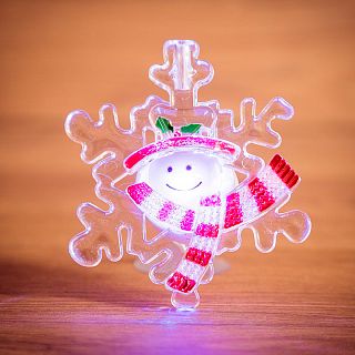 Фигурка светодиодная Neon-night Снеговик на снежинке, на присоске, 8 x 9 см, многоцветная фото