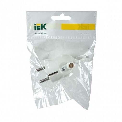 Вилка угловая разборная IEK ВПу12-01-Ст, с ушком, с заземлением, 16 А, белая фото