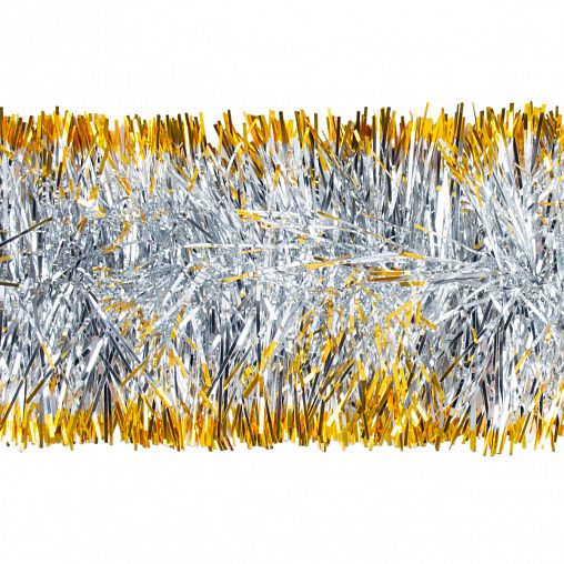 Мишура, с золотой кромкой, 10 x 200 см, серебро фото