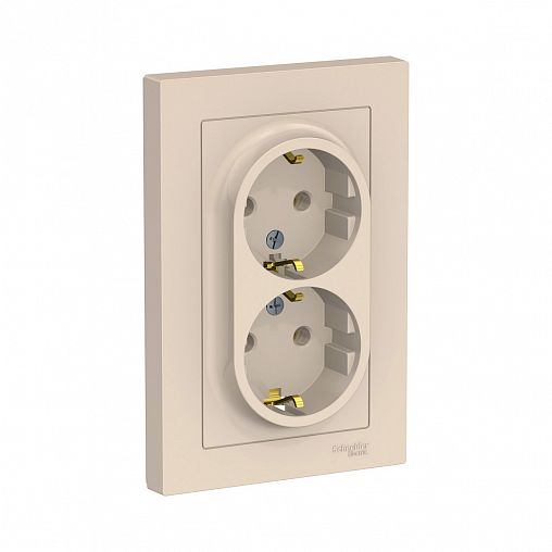 Розетка двойная Systeme (Schneider) Electric Atlasdesign, встраиваемая, с/з, бежевый фото
