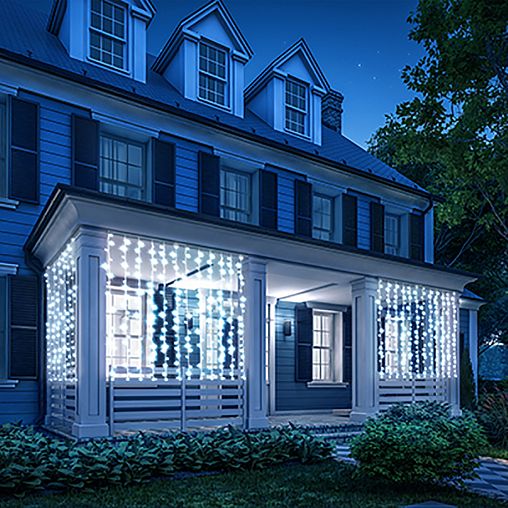 Электрогирлянда Vegas Занавес, с блоком питания, 6 нитей, 96 LED ламп, 1,5 x 1,5 м, холодный свет фото