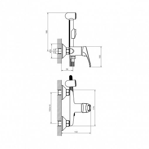 Гигиенический душ Decoroom DR21058, однорычажный, хром фото