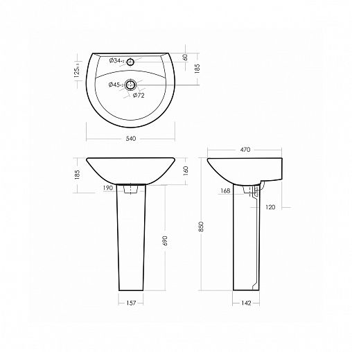 Раковина Sanita Аттика 55 ВКС, 54 x 47 x 18,5 см, белая фото