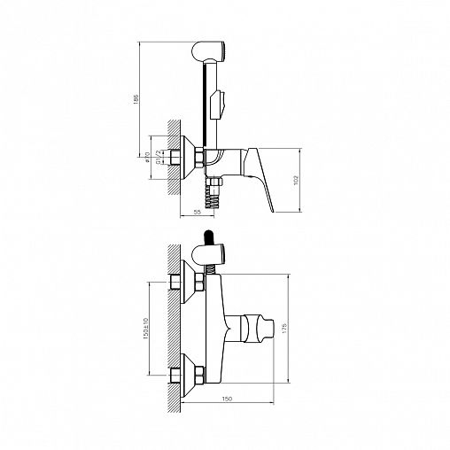 Гигиенический душ Rossinka RS29-52, однорычажный, хром фото