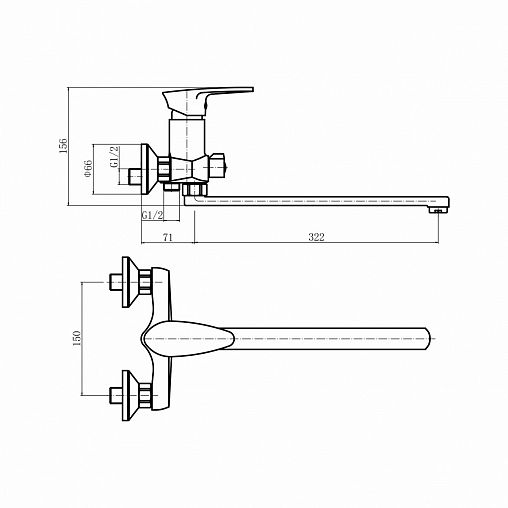 Смеситель для ванны с душем PLStart PL2205-7, с длинным изливом, хром/черный фото