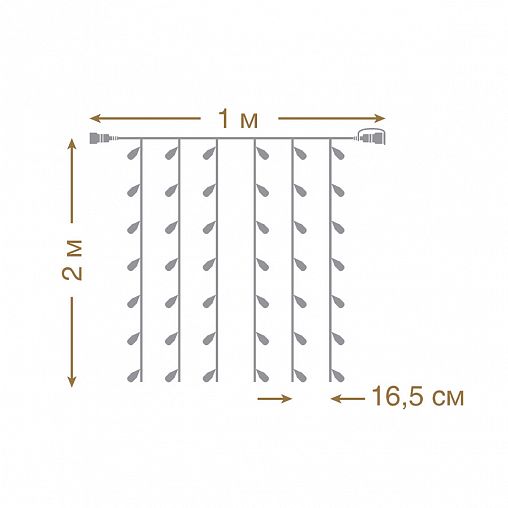 Электрогирлянда-конструктор Vegas Занавес, 6 нитей, 96 LED ламп, 1 x 2 м, желтая фото