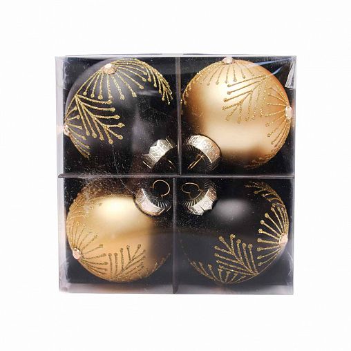 Набор елочных шаров SYQF-0122314, d 8 см, 4 шт, черный/золото фото