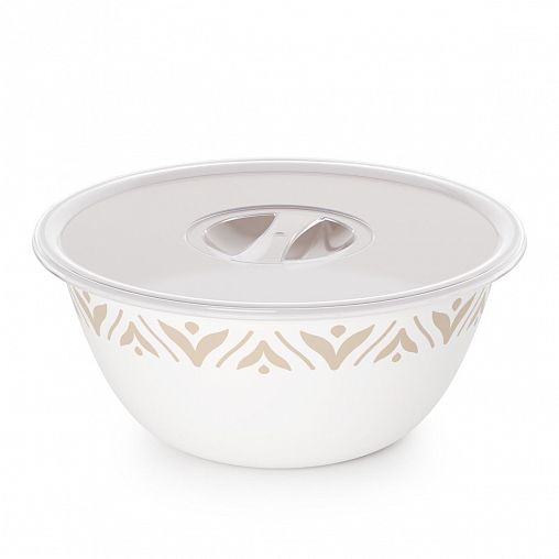 Миска пластиковая Альтернатива Эстетика, с крышкой, 3,5 л, бело-бежевая фото