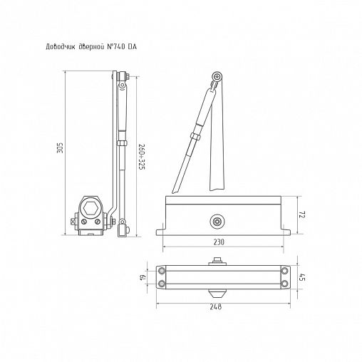 Доводчик дверной Нора-М 740 DA, для дверей 60 - 110 кг, с задержкой закрывания, графит/бронза фото
