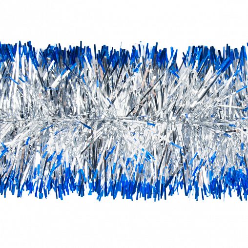 Мишура, с синей кромкой, 10 x 200 см, серебро фото