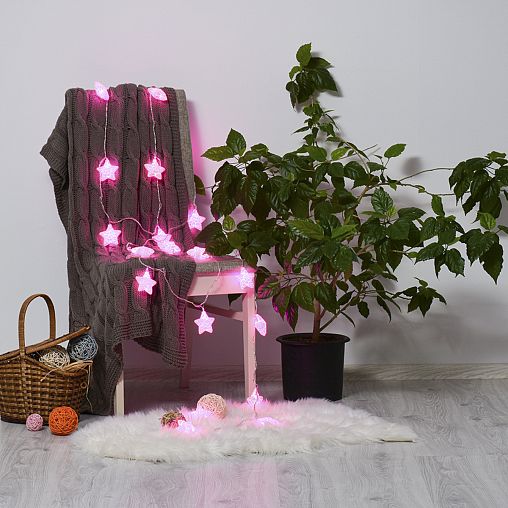 Электрогирлянда Vegas Нить Звездочки, 20 LED ламп, 5 м, розовая фото